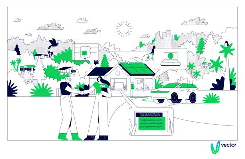 Electric car charging station with people and green environment by Joseph Carrington