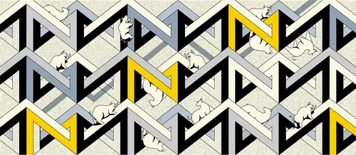 Geometric zigzag pattern in black, white, gray, and yellow by Joseph Carrington
