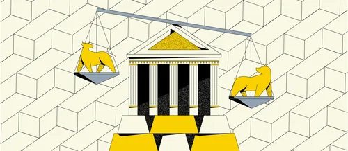 Geometric Greco-Roman temple with stylized lions by Joseph Carrington
