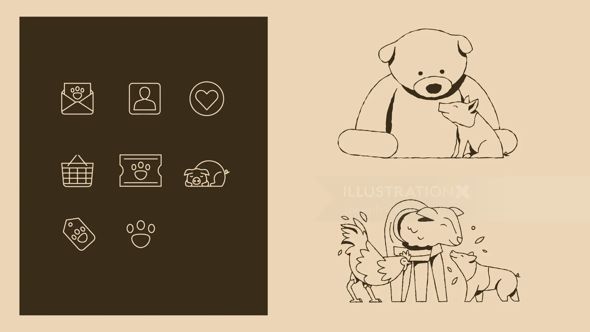 Animal-themed icons and illustrations by Joseph Carrington