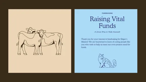 Line drawing of cow and calf next to fundraising note by Joseph Carrington