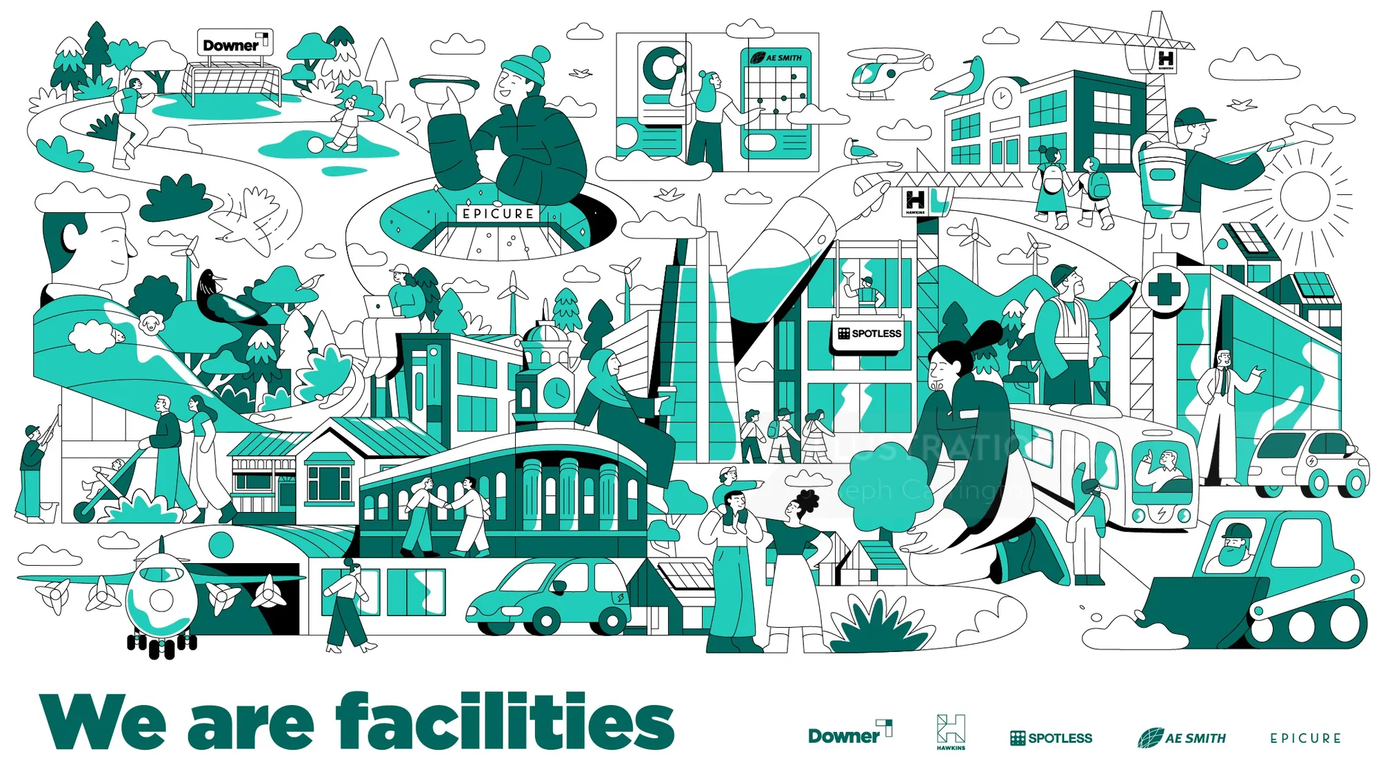 Facilities management activities and urban services illustration by Joseph Carrington