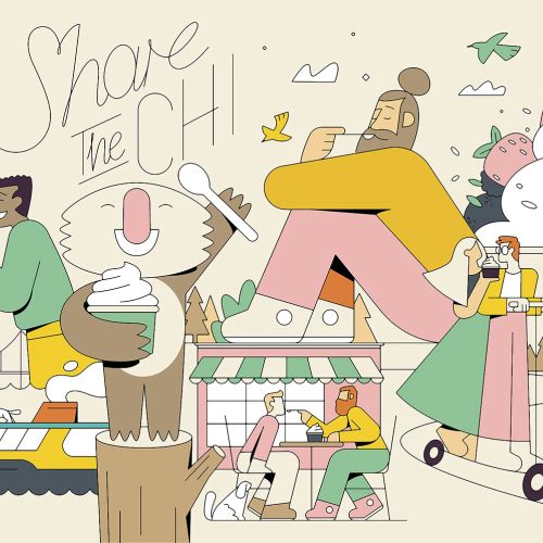 Colorful market scene with people and food by Joseph Carrington