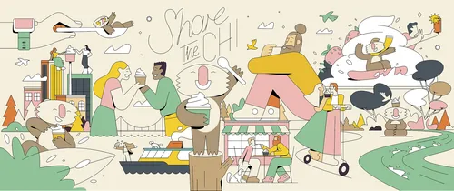 Colorful market scene with people and food by Joseph Carrington