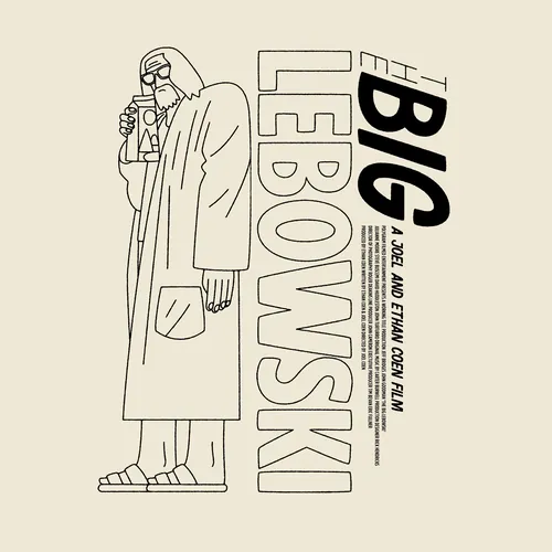 Minimalist illustration of a man in robe holding a drink, The Big Lebowski art by Joseph Carrington
