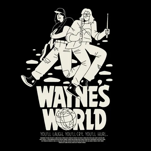 Black and white Wayne's World illustration by Joseph Carrington