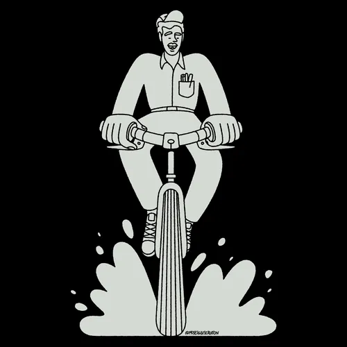 Man riding bicycle splashing water illustration by Joseph Carrington