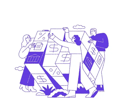 Joseph Carrington illustration of people collaborating around oversized financial documents