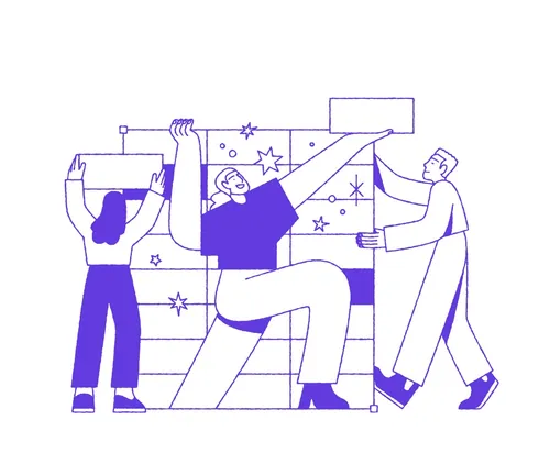 Joseph Carrington illustration of people collaborating on a geometric construction