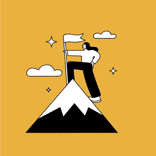 Joseph Carrington illustration of a climber ascending a mountain with a flag