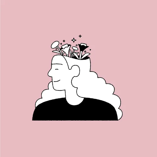 Joseph Carrington illustration of a woman with flowers and stars in her hair