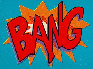 Comic style explosion with the word BANG in red and orange by Joseph McDermott