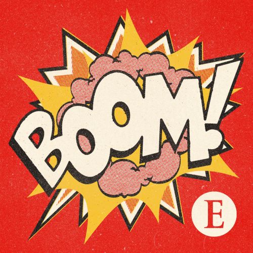 Comic style explosion with the word Boom and red background
