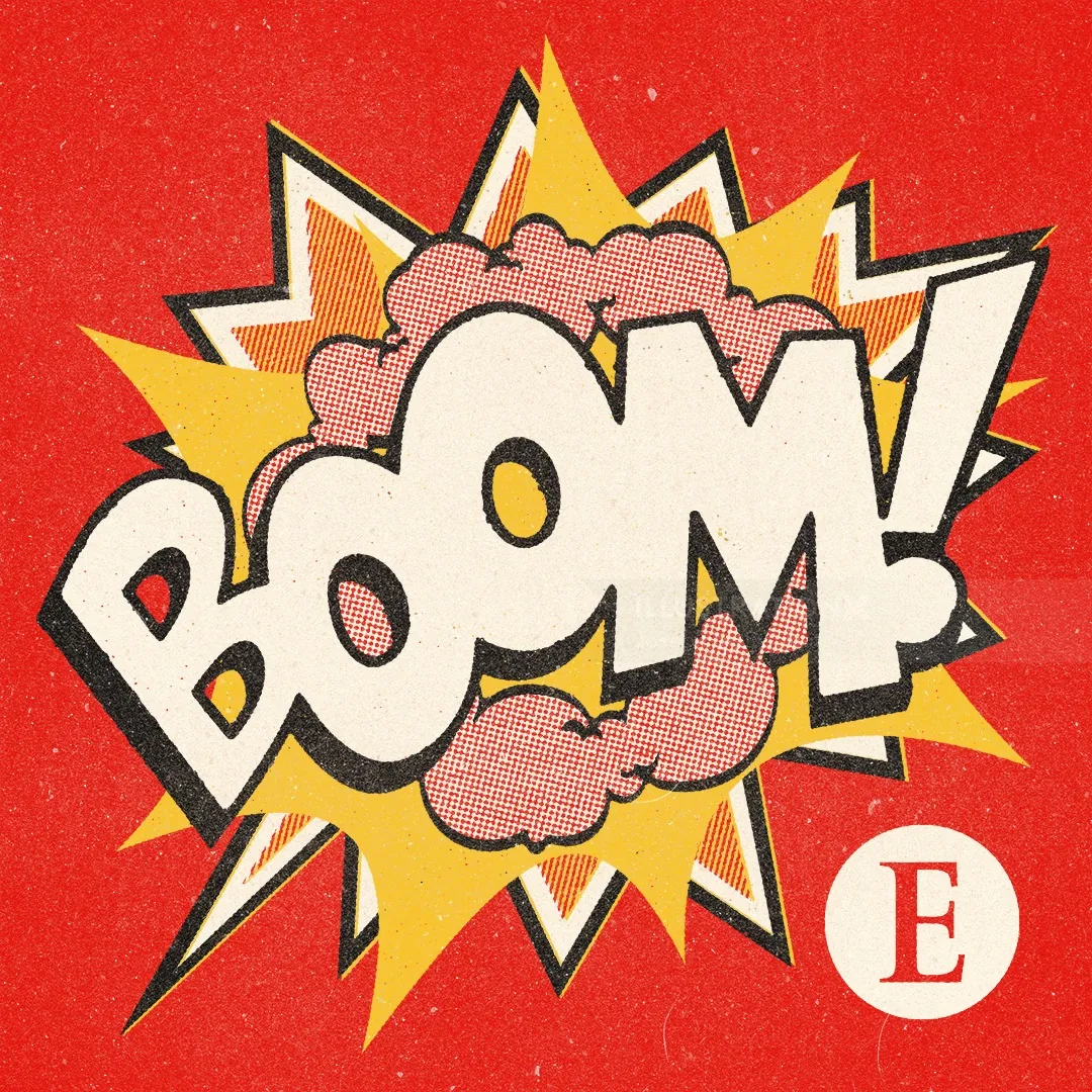 Comic style explosion with the word Boom and red background
