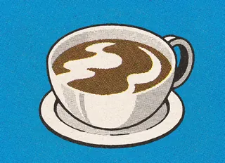 Illustration of a coffee cup with latte art on blue background