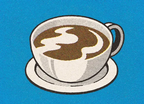 Illustration of a coffee cup with latte art on blue background