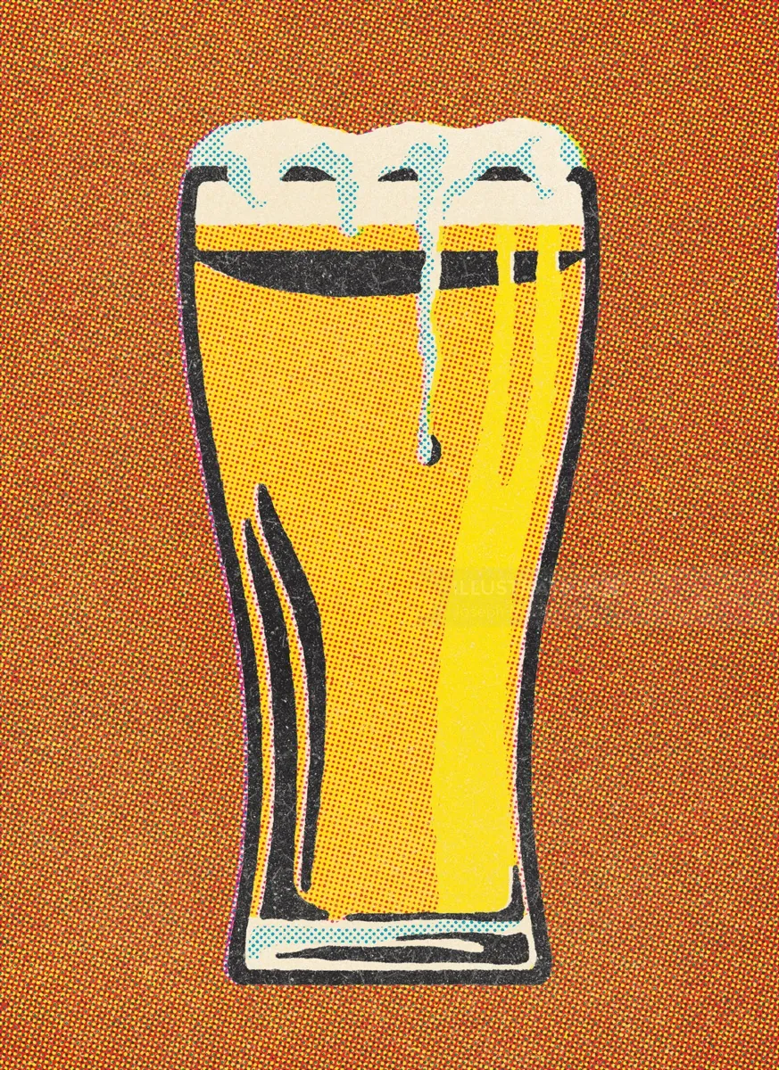 Illustration of a frothy pint glass filled with beer