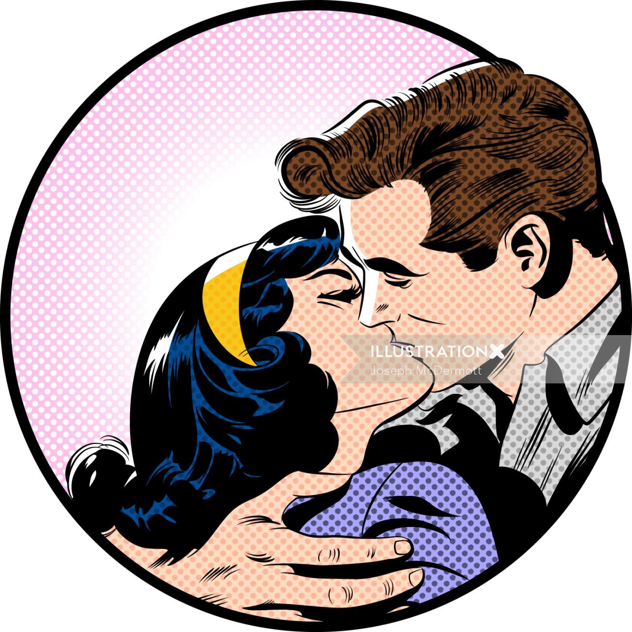 Couple kissing in retro style
