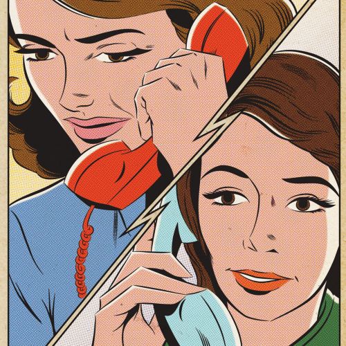 Illustration of girls talking over phone