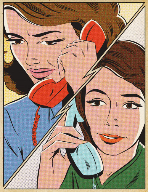 Ilustração de meninas falando por telefone