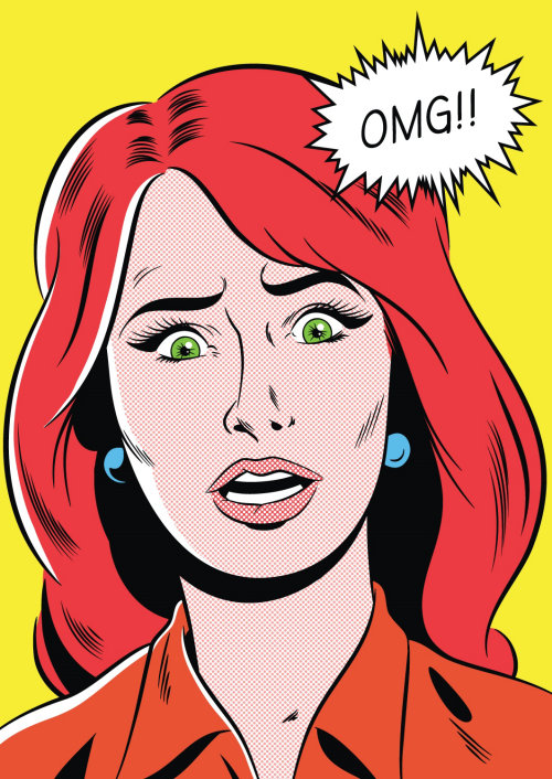 Retro artwork of woman with OMG expression