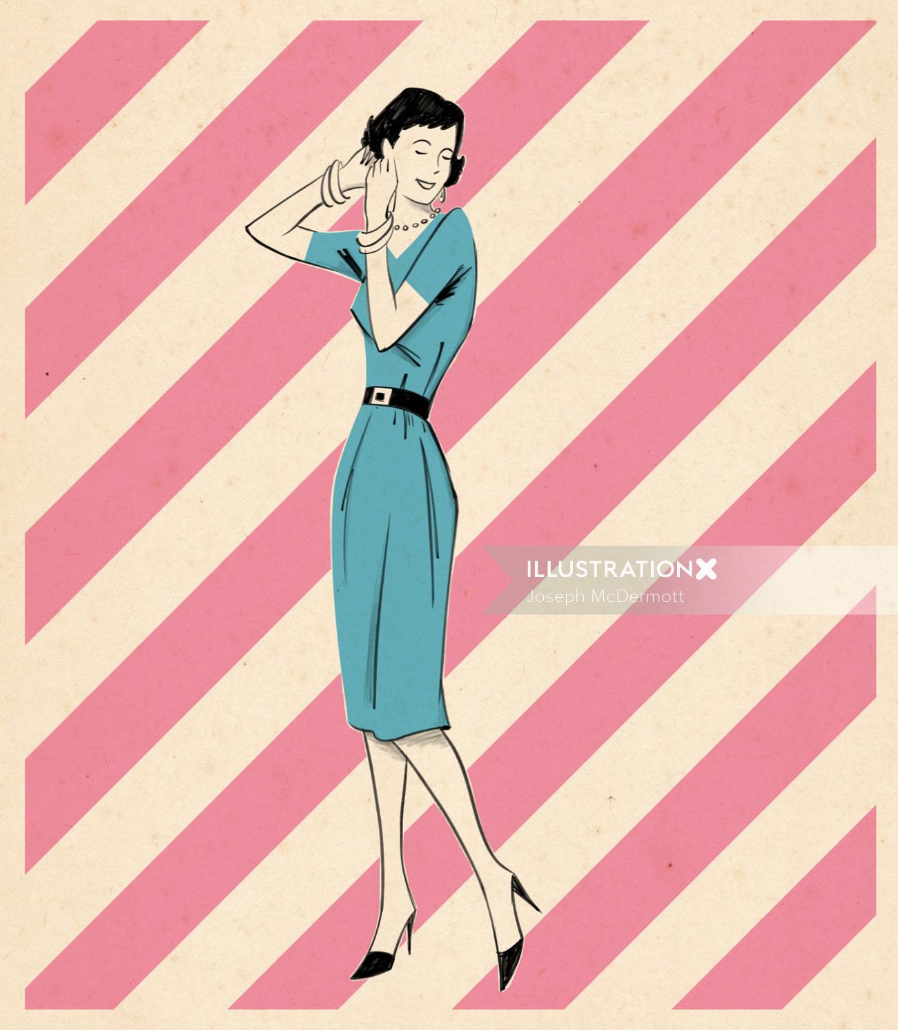 Vintage comic mujer en vestido