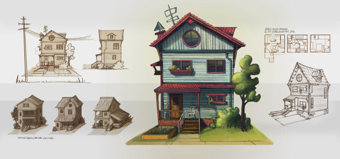 木制房屋的数字绘画