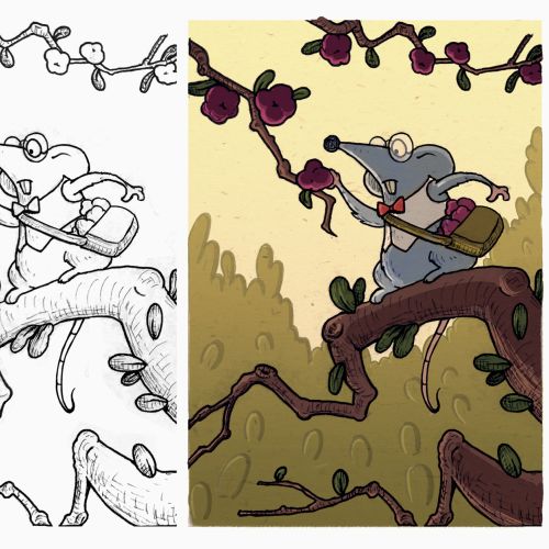 Illustration of mouse climbing the tree