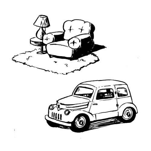 Black and white couch and car
