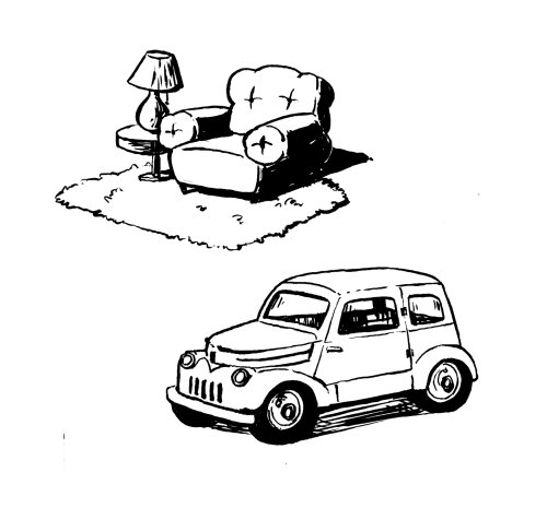 黑白沙发和汽车
