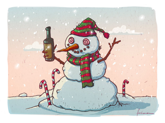 圣诞雪人与瓶的插图