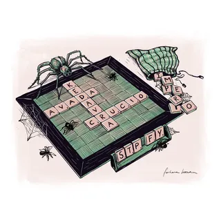 Illustration of spider on scrabble board