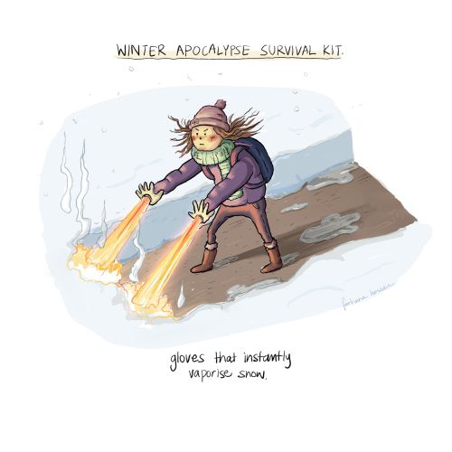 Comic strip of Snow melting gloves