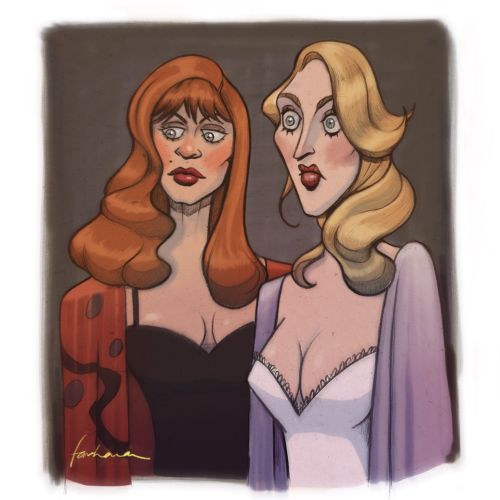 Drawing of Goldie Hawn and Meryl Streep in Death Becomes Her