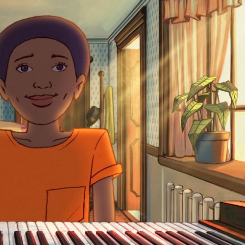 Character design of young boy sitting at her grandmother's piano