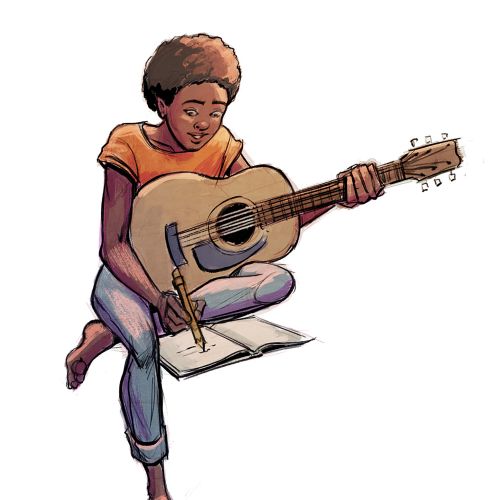 Character design of Man learning Guitar