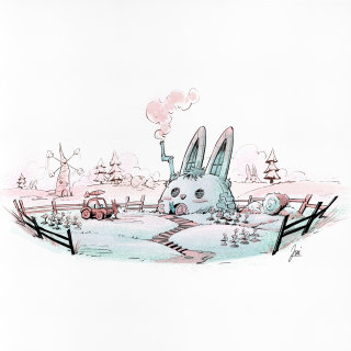 Bunny themed snowy house