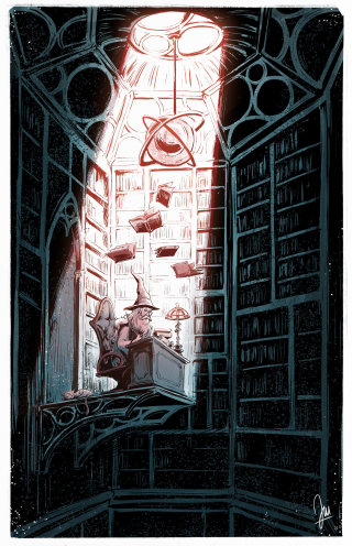 Cartoon artwork of the Wizard Library!