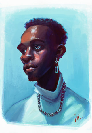 Dibujo de retrato de una figura masculina africana.