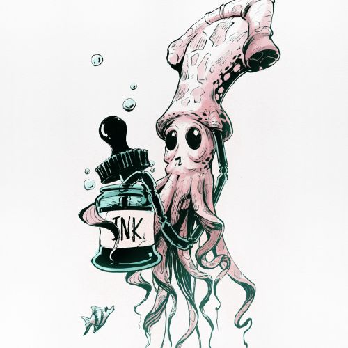 Ink drawing of a Squid