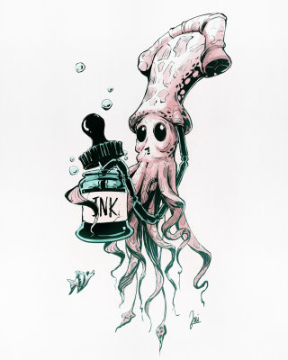 Dibujo a tinta de un calamar
