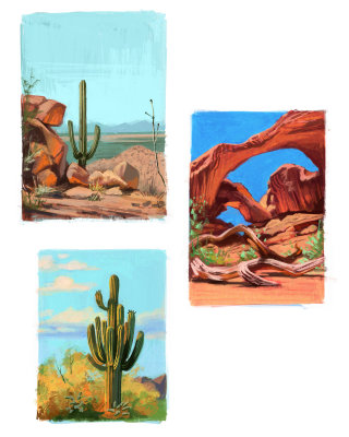 Collage painting depicts a desert plants