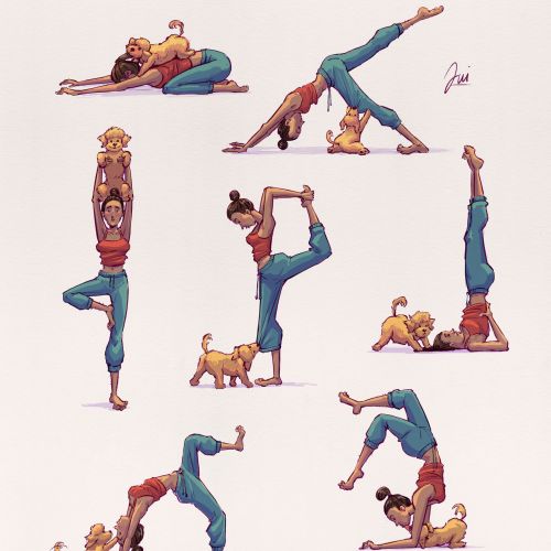 Cartoon collage of exercise poses