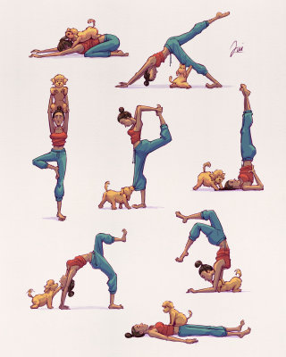 Collage de dibujos animados de posturas de ejercicio.