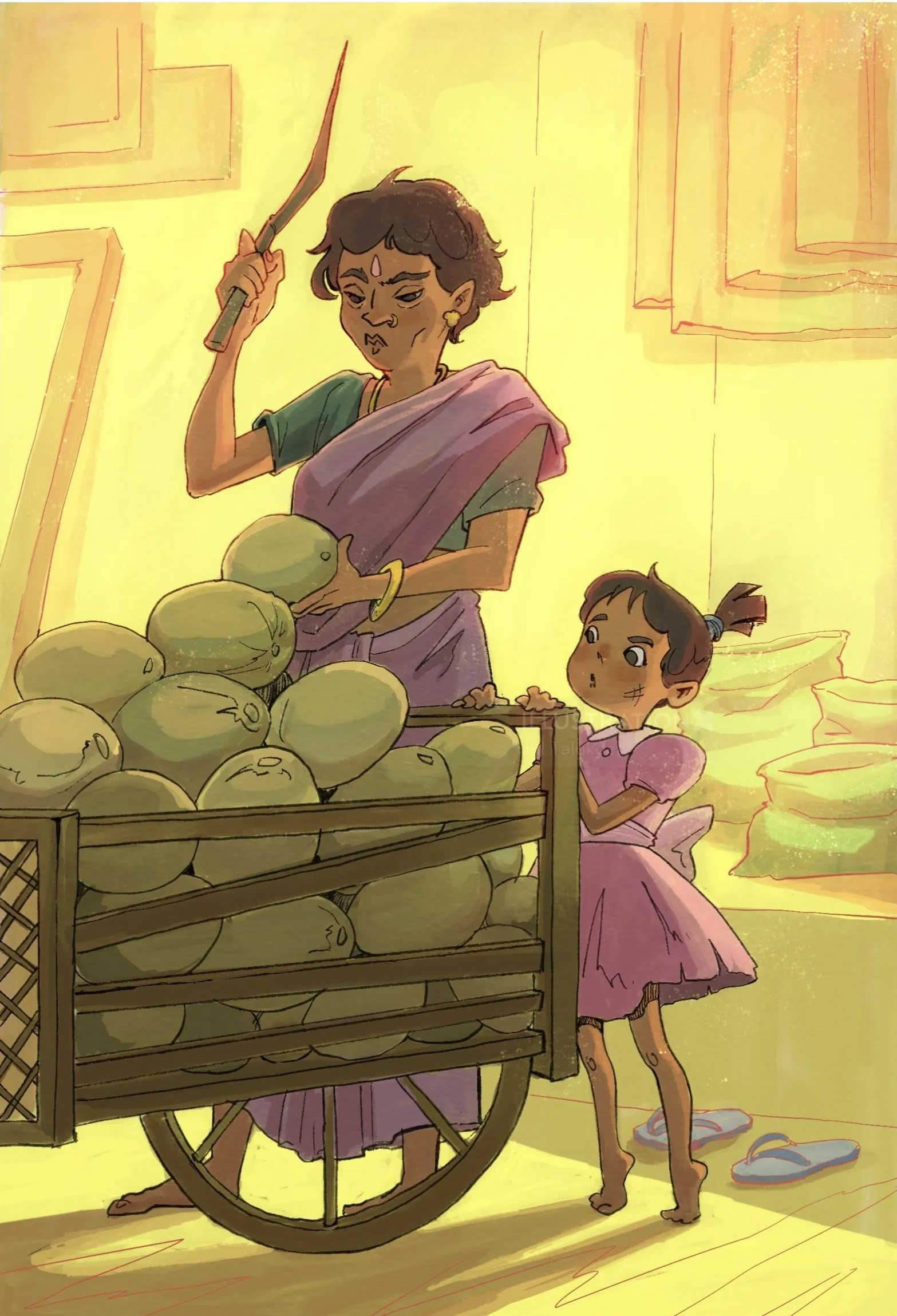 Woman selling mangoes with a child nearby by Jui Talukder