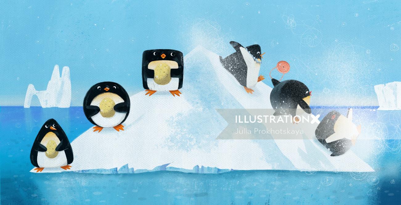 pingouin, hiver, livre d&#39;images