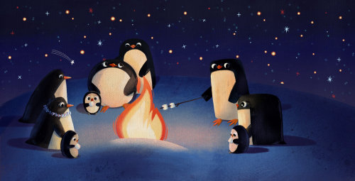 图画书，企鹅，南极，篝火
