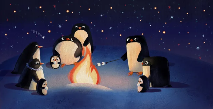 picture book, penguin, Antarctic, bonfire