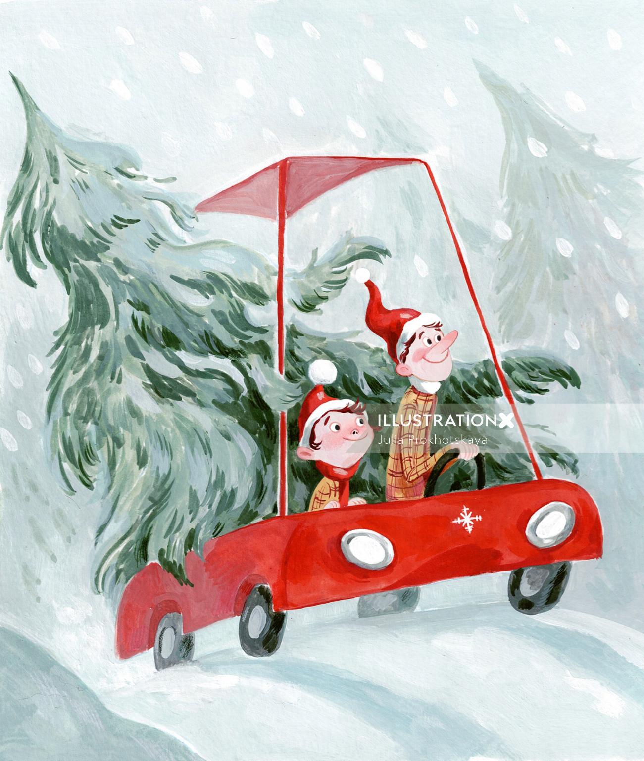 Christmas illustration, Christmas tree, winter illustration