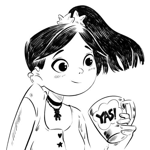 Illustration of a cheerful girl holding a cup with YAS text